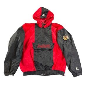Vintage Starter Chicago Blackhawks Windbreaker Jacket Mens XL Red Black NHL Logo